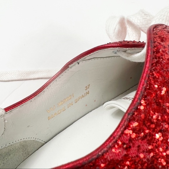 Saint Laurent Skate Red Glitter Sneakers Lace Up Low Top Size 37 - Picture 4 of 10